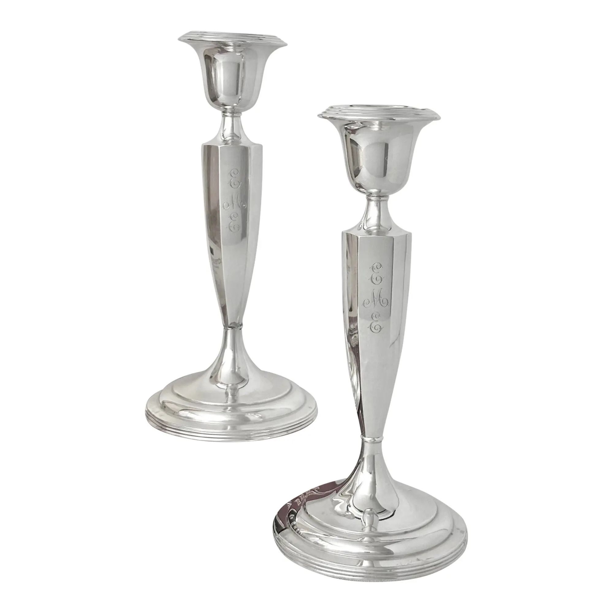 Mid 20th Century Sterling Silver Wallace Monogramed Single Candlesticks - Set of 2