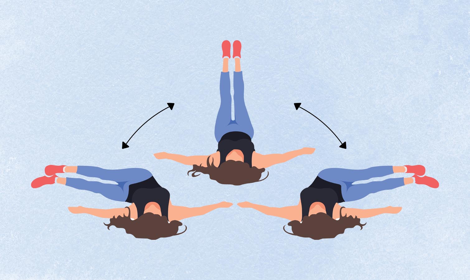 an illo of a woman doing the windshield wiper exercise