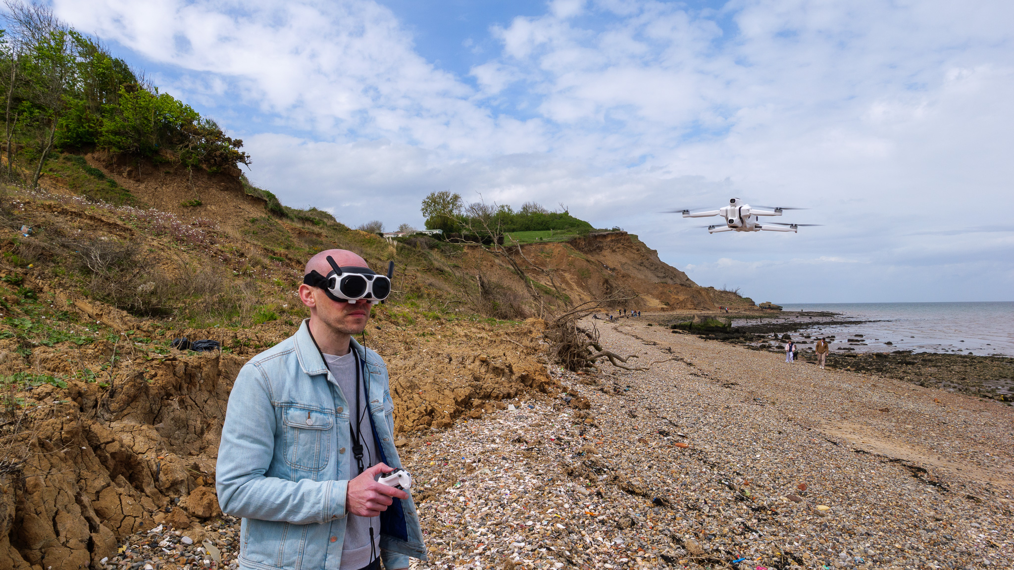 Antigravity A1 drone flying over a beach