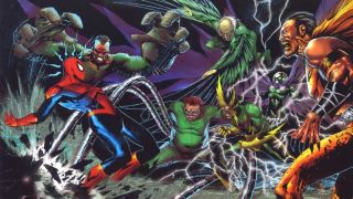 The Sinister Six attacking Spider-Man