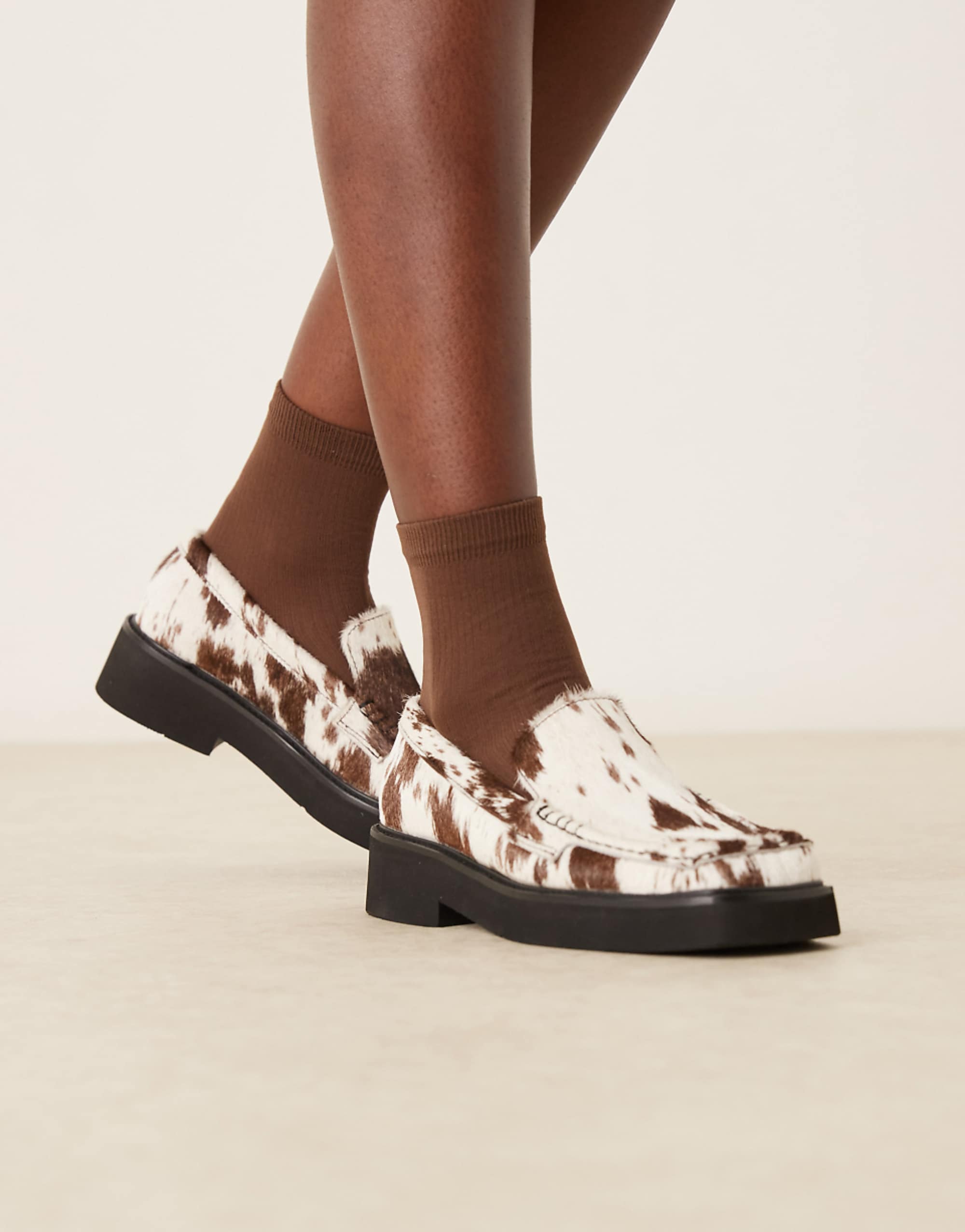 Asos Design Myrtle Square Toe Loafers in Cow Pony
