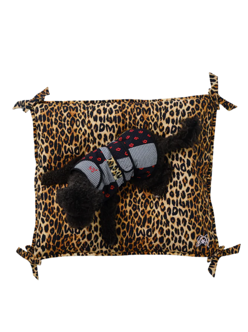 Floor Cushion Pet Bed - Leopard Print With Bow Detail