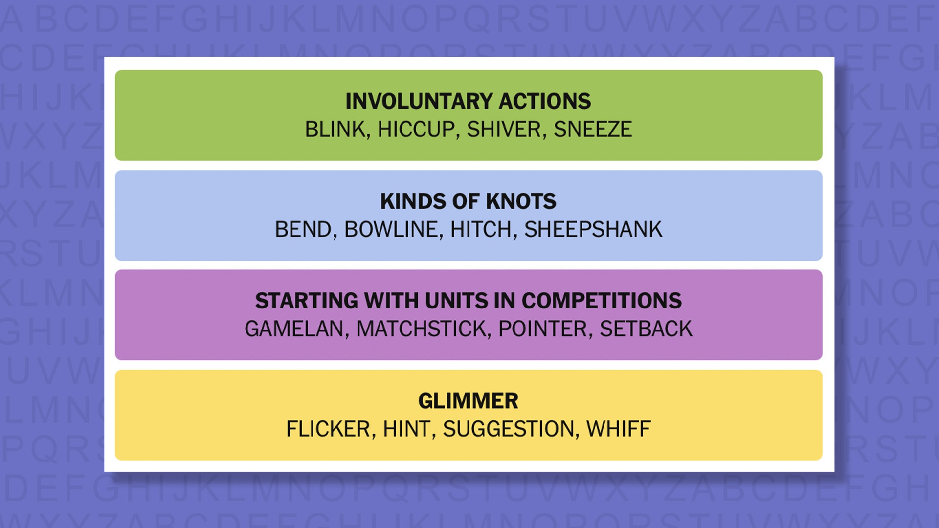 NYT Connections answers for game 1059 on a purple background