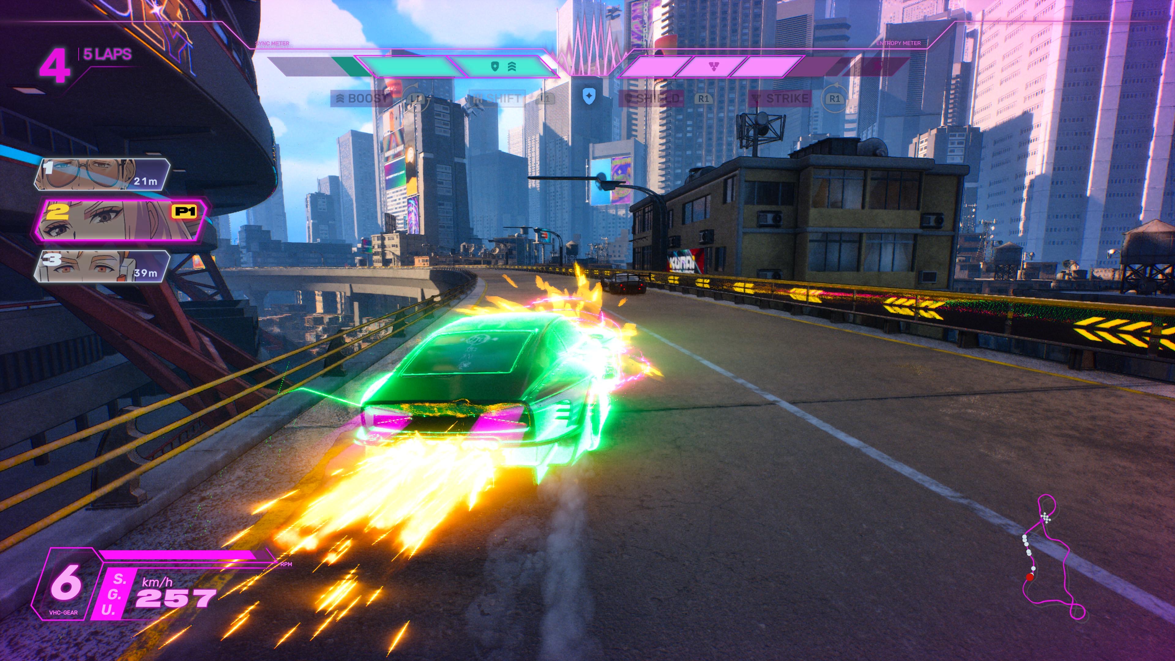 Revisión del grito; Imágenes del juego de carreras arcade.