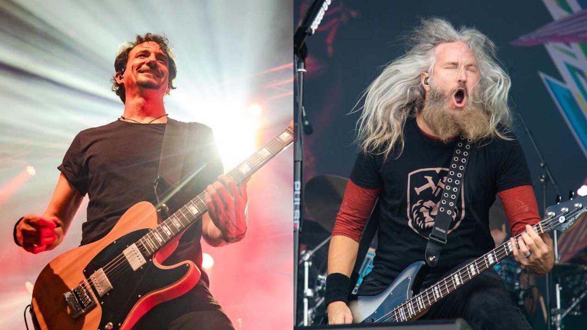 Gojira&#039;s Joseph Duplantier and Mastodon&#039;s Troy Sanders onstage