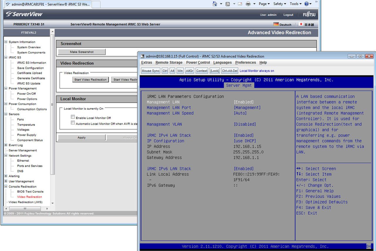 Add in the iRMC S3 advanced upgrade and you get KVM-over-IP remote control and virtual media services.