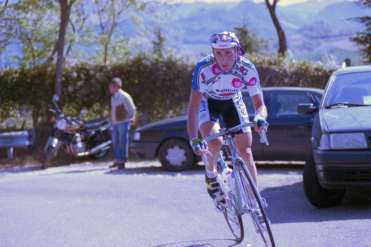 Rebellin on the attack at the 1993 Giro della Romagna.