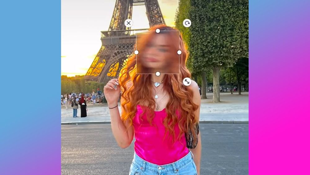 An image from a TikTok photo editing hack video showing how to create a blurry face effect