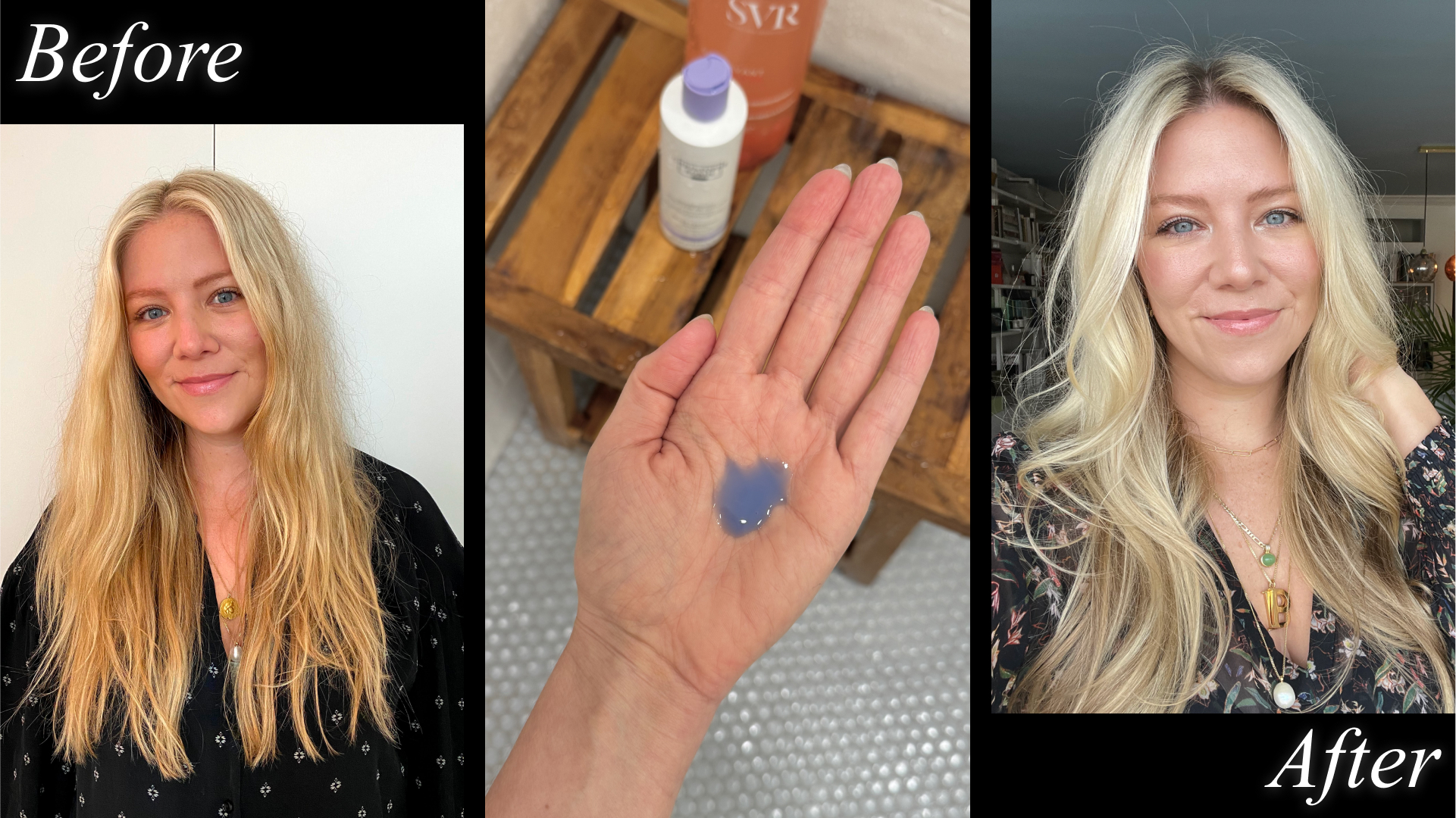 Contributing beauty writer Brianna Peters applies Christophe Robin purple shampoo.