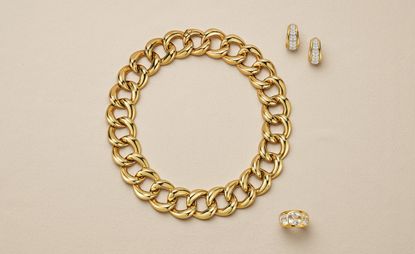 Seaman Schepps gold link chain and earrings