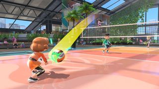 Volleybal die door een karakter gespeeld wordt in Nintendo Switch Sports