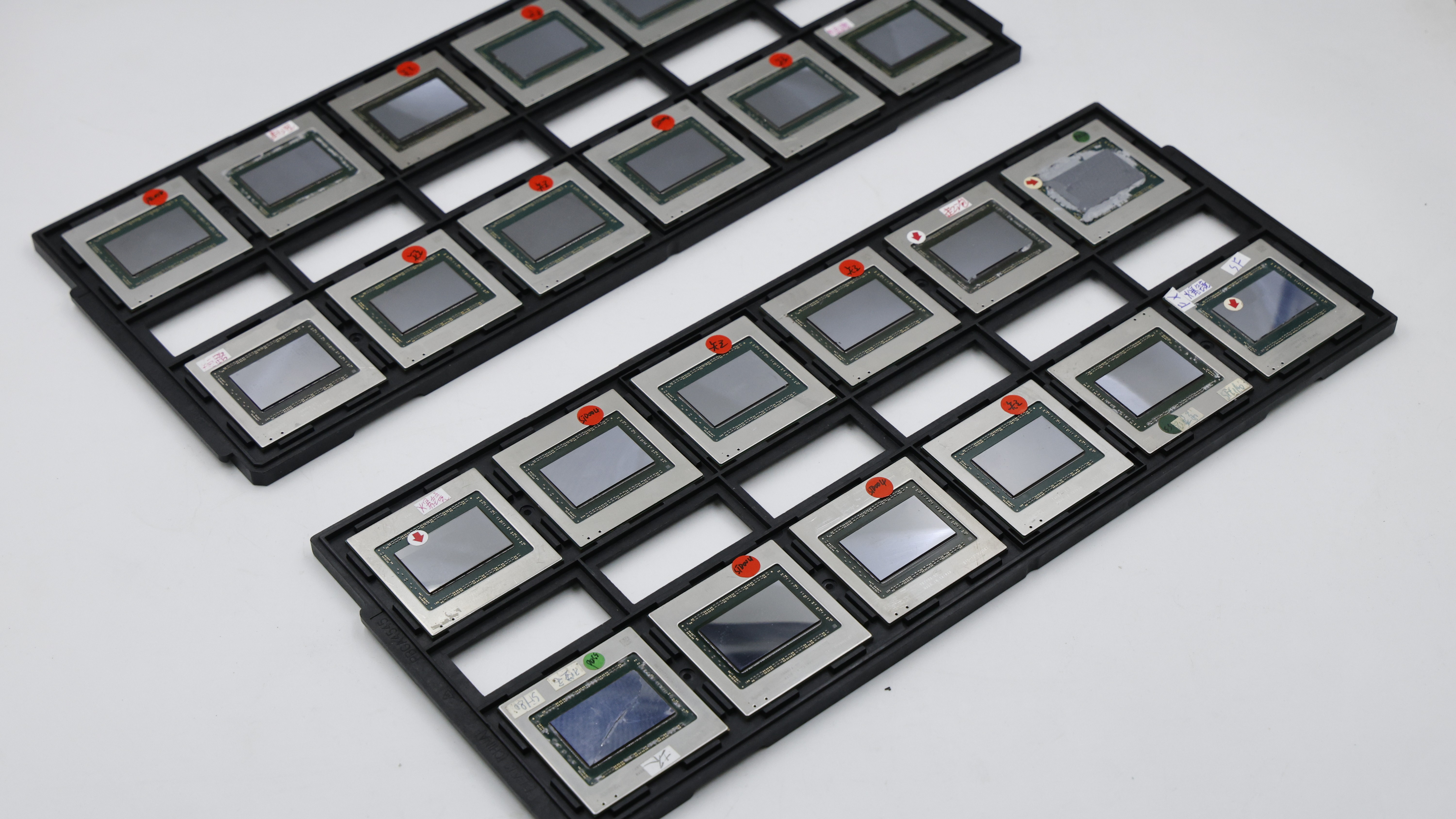 Trays of dead high-end RDNA 2 GPU cores