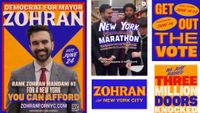 Montage of poster and Instagram screengrabs from Zohran Mamdani's campaign