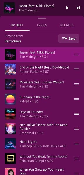The Up Next tab in YouTube Music