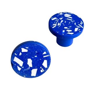 Jesmonite Furniture Knob, Royal Blue White Terrazzo