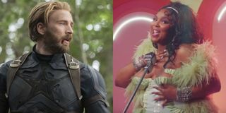 Chris Evans as Captain America in Avengers: Infinity War and Lizzo in Juice music video