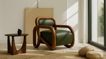 teak armchair and table nezxt to a window