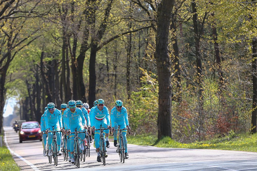 Astana riders train in Holland on Wednesday.