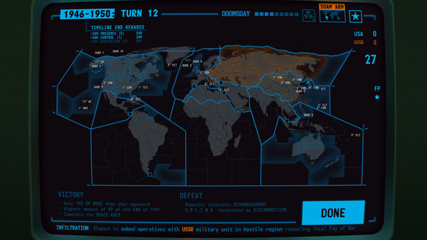 Terminal Conflict'teki dünya haritası ekranı.