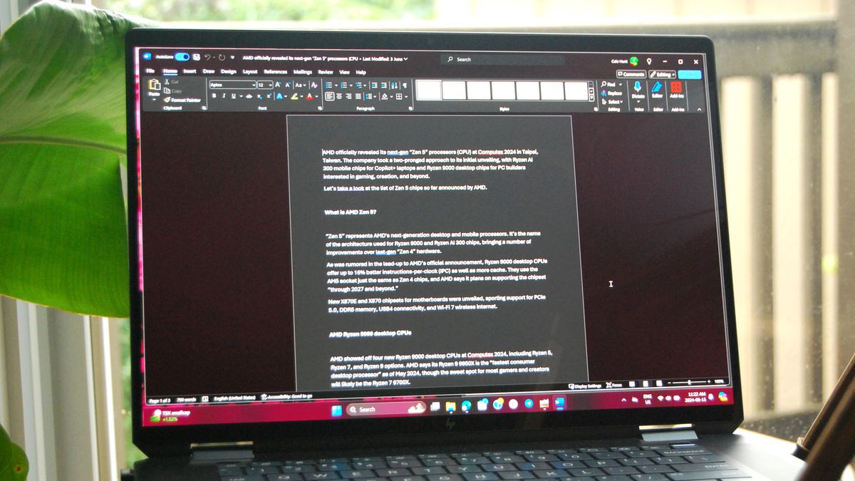 Microsoft Word open on an HP Spectre x360 16 (2024)