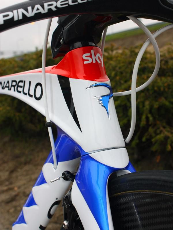 The head tube retains Pinarello's trademark shaping.