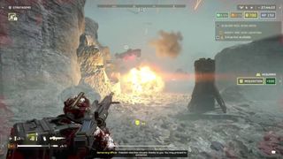 Helldivers 2 Autocannon shot fired at bots and exploding
