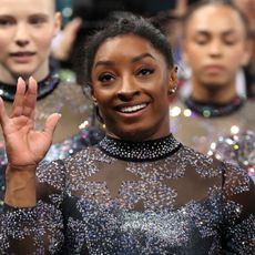 Simone Biles with the United States women's Olympic team at the Olympic Games Paris 2024.