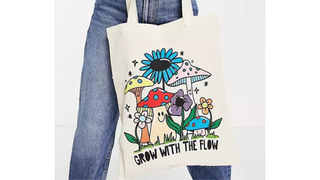 ASOS DESIGN tote bag with mushroom print in natural