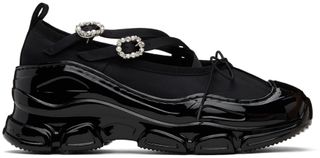 Black Crystal Buckle Tracker Ballerina Flats