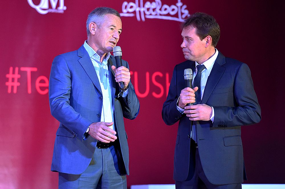 Katusha team presentation for 2016 with owner Igor Makarov and manager Viatcheslav Ekimov