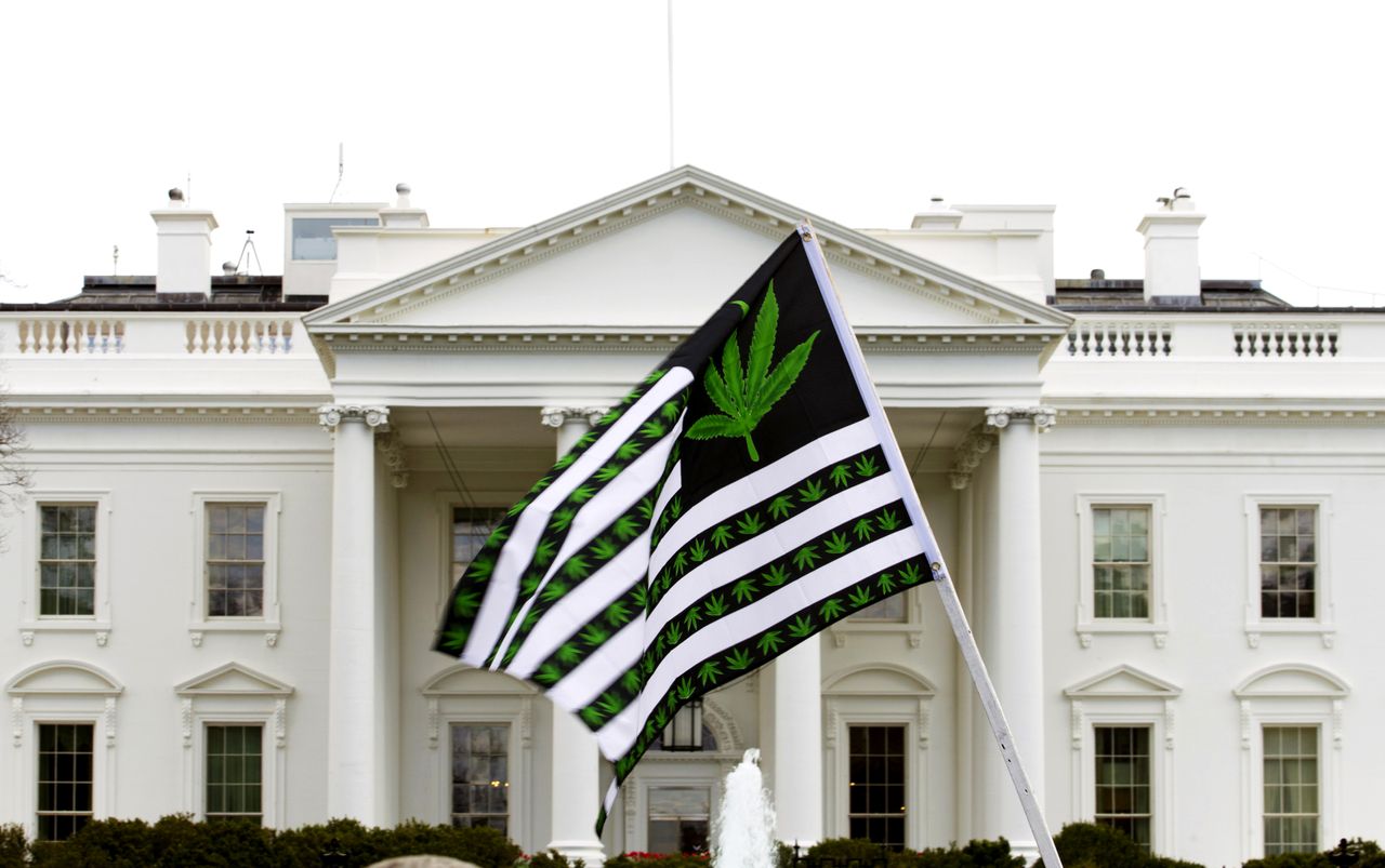 A protester outside of the White House.