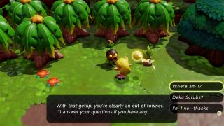 Zelda chats to a Deku Scrub in The Legend of Zelda: Echoes of Wisdom