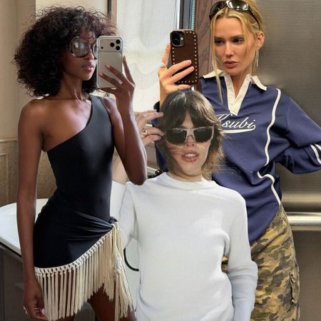 A collage of women wearing low-maintenance summer hairstyles.