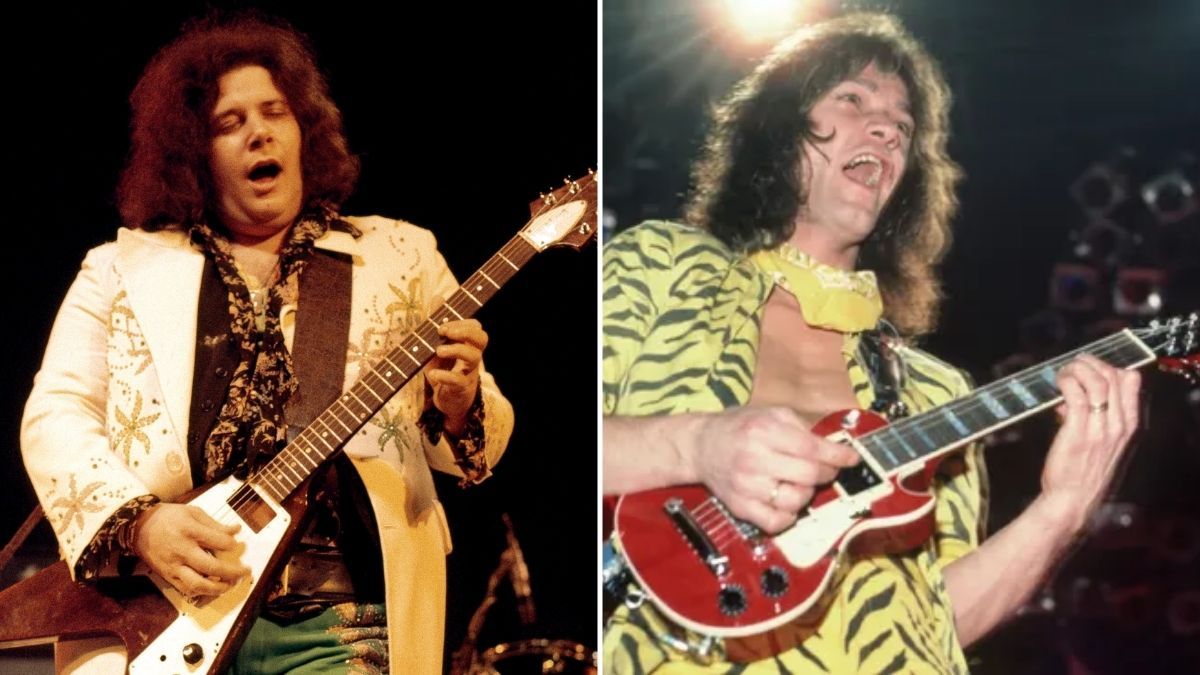 Leslie West (left) and Eddie Van Halen performing onstage