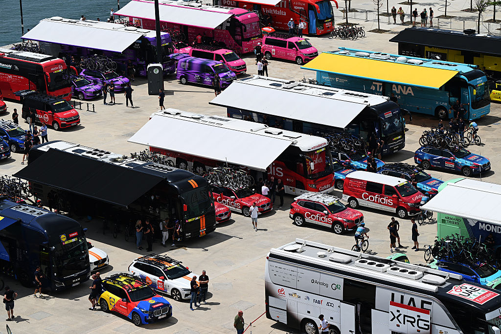 The Giro d'Italia team paddock at the 2025 race