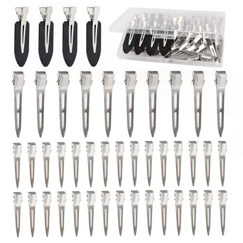 Dgeclr Hair Clips for Women Styling, 44pcs Metal Duck Billed Pin Curl Clips, Hair Pins, Salon, Makeup, Hair Dyeing, Silver &amp;amp; Black