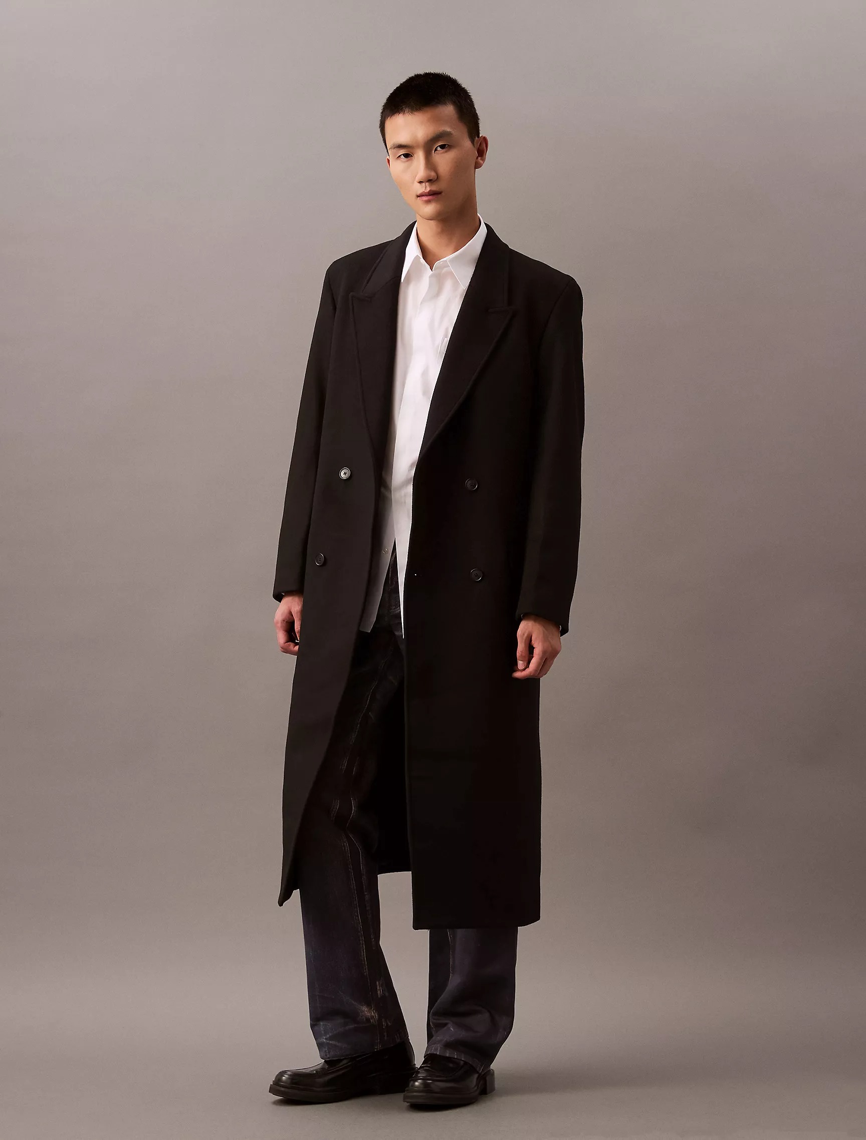 Calvin Klein Studio, Double-Breasted Brushed Wool Blend Coat