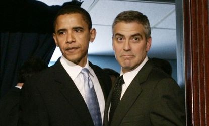 Then-Sen. Obama and George Clooney arrive at a 2006 news conference about Clooney's visit to the Darfur region of Sudan: The pair have apparently been friends ever since.