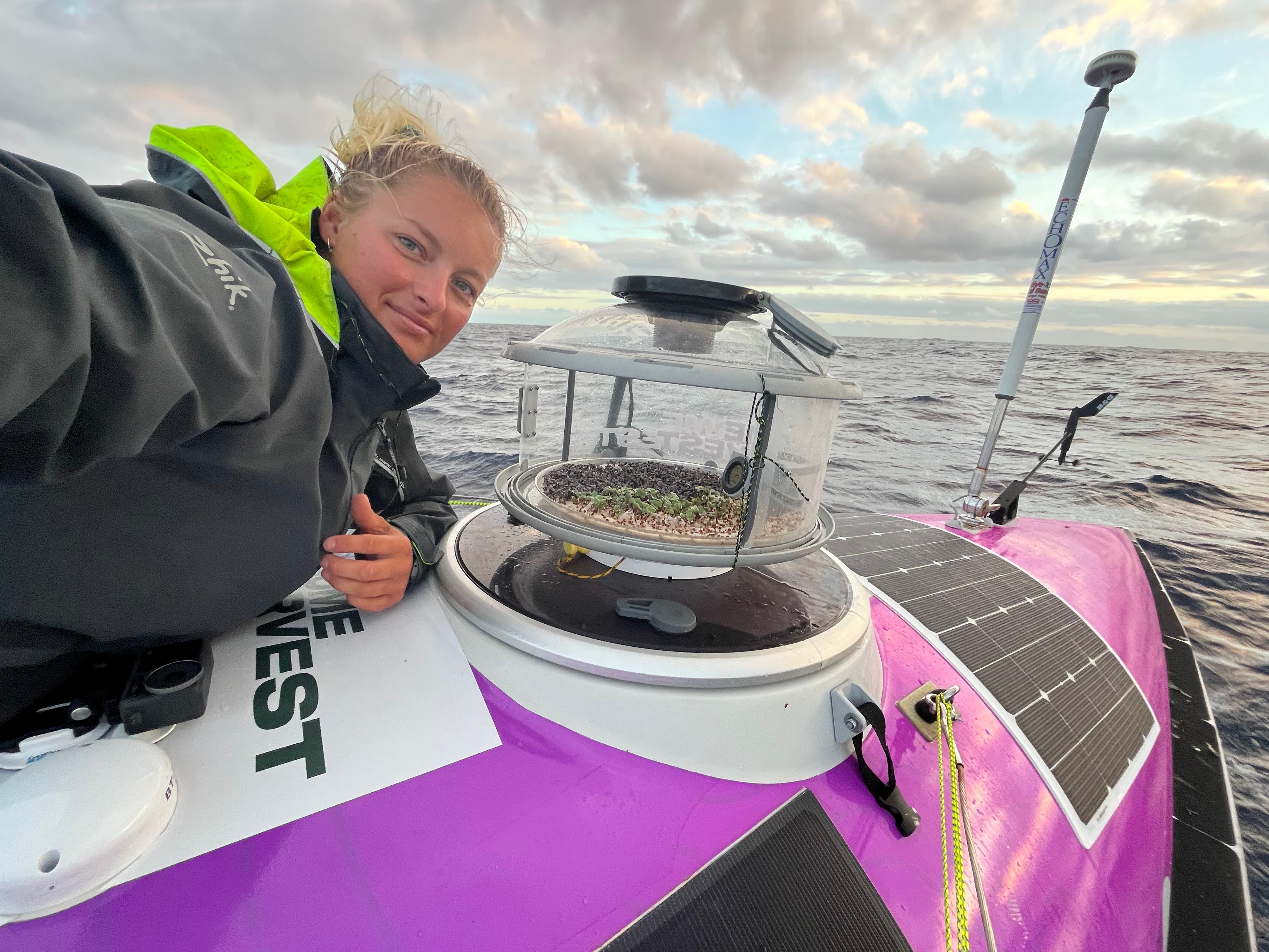 Jess Rowe with the onboard farm