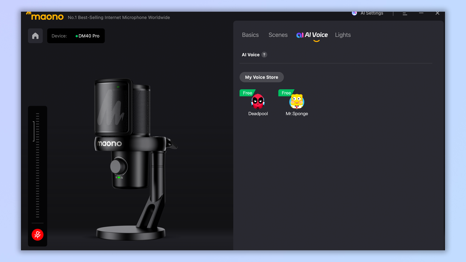 two screenshots from the maono link app showing functions with the dm40 pro mic