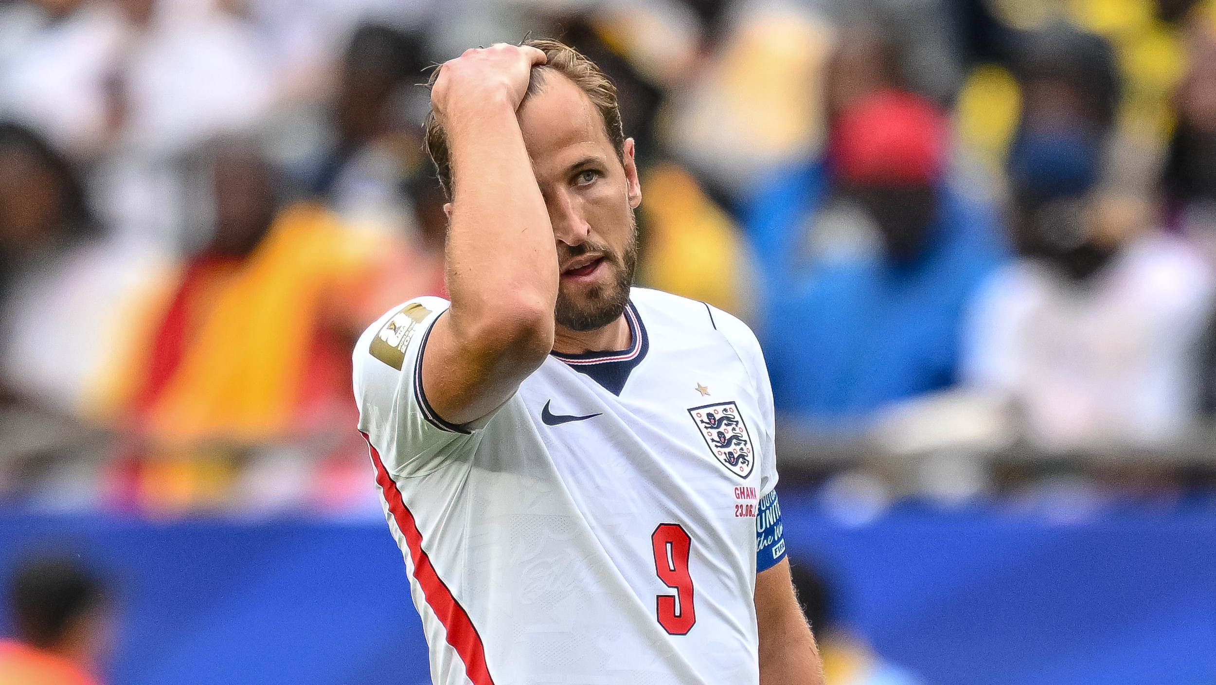 England's Harry Kane with his hand on his face after the World Cup 2026 game between England and Ghana