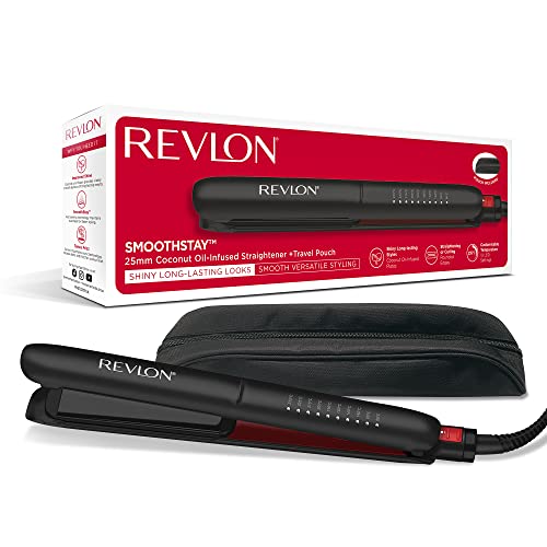 Revlon Smoothstay Coconut Oil-Infused Hair Straightener (25mm Triple-Coated Ceramic Plates, Floating Plates With Rounded Edges, Customizable Temperature Up to 235&amp;deg;c, Storage Pouch Included) Rvst2211p