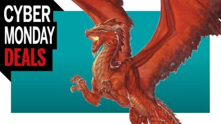 A Cyber Monday deals banner, featuring a ferocious Red Dragon roaring.