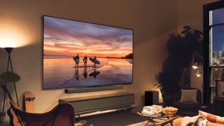 LG OLED C4 Series TV in living room with surfing on the screen