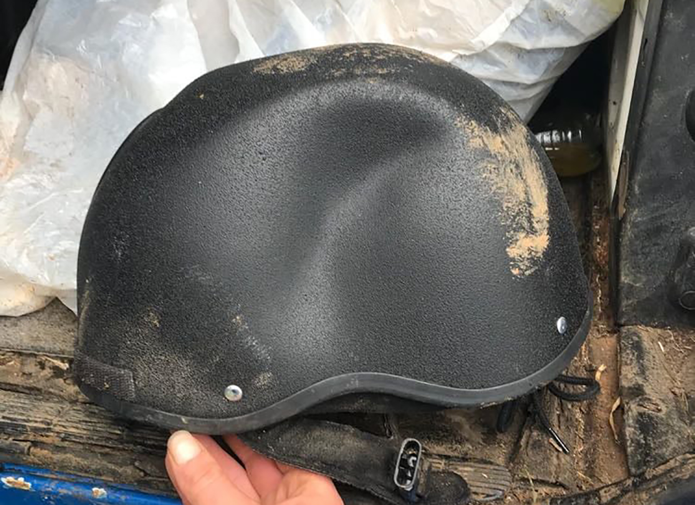 Susannah Stanning&amp;rsquo;s Champion riding hat after her fall.