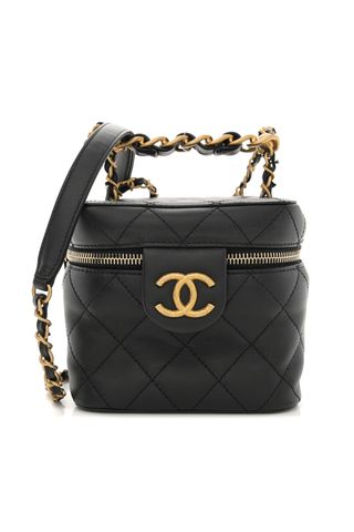 Chanel Calfskin Quilted Small Vanity Case With Chain Black