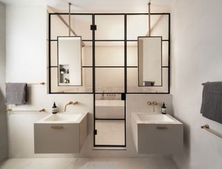 a small bathroom with a broken plan layout