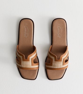 Cream Raffia and Faux Leather Sandals