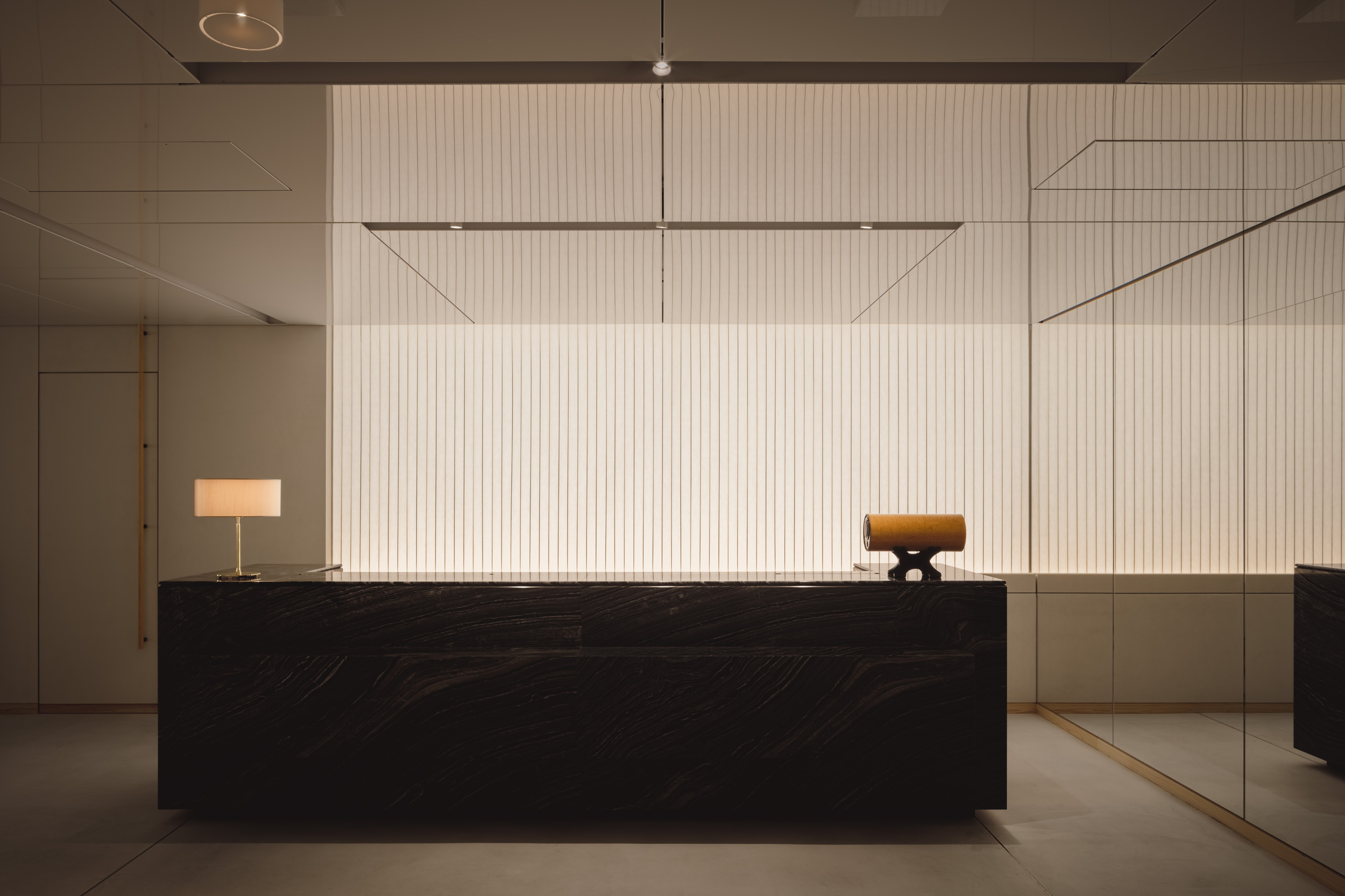 Matsuya Ginza lounge interior, minimalist with modern art deco influences