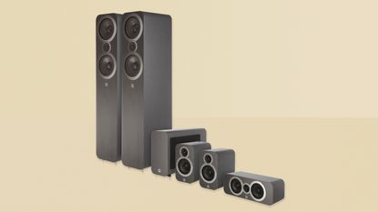 Q Acoustics 3050i 5.1 Cinema Package on yellow background
